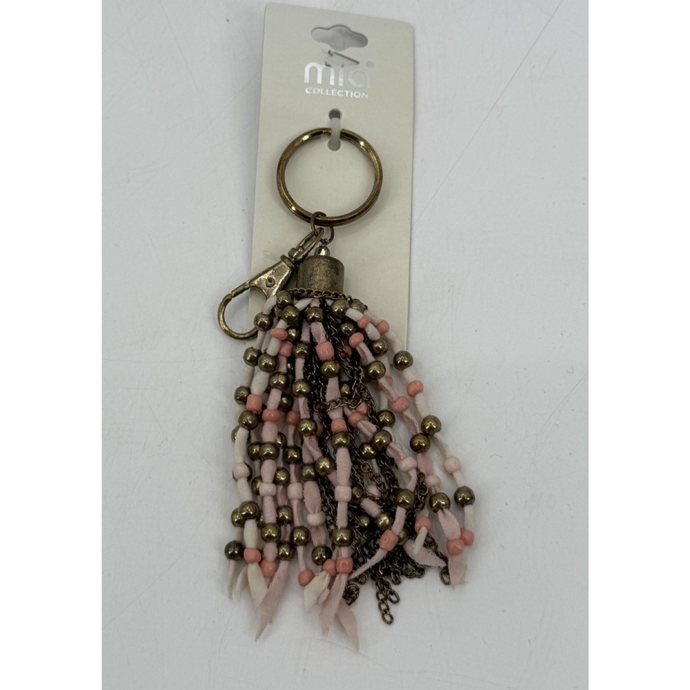 Mia Collection Keychain Pink Gold Tone Beaded Fringe Look